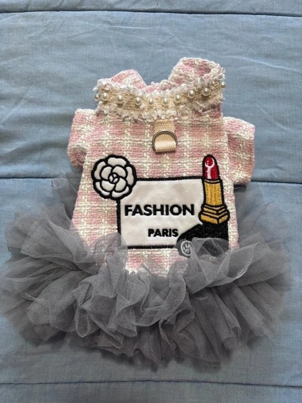 Designer Inspired Pink Tweed Pet Tutu Harness Dress Size Small